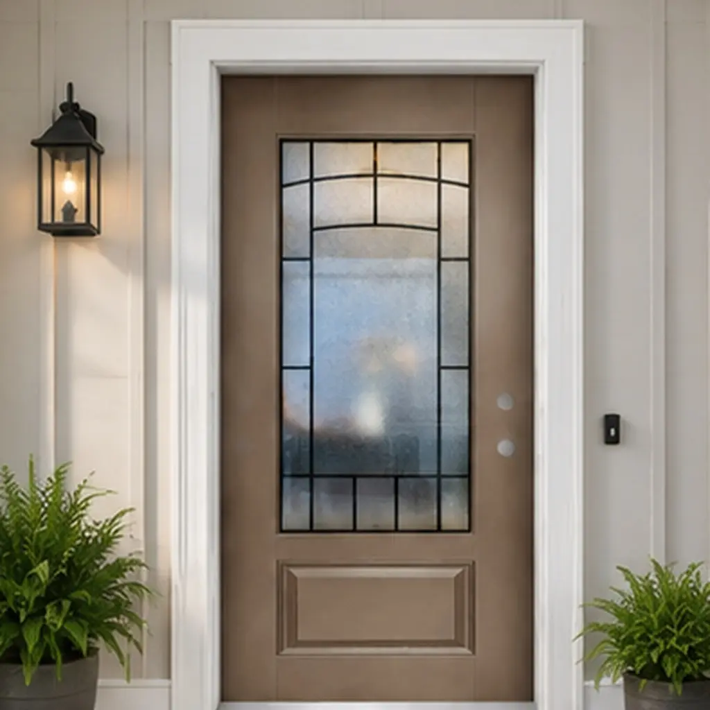 36x80 Fiberglass Entry Door with Cloud-Pattern Glass, Brown Left-Hand Inswing, 4-9/16 Vinyl Frame, Polyurethane Foam Core, Durable Water-Resistant, Modern Front Entrance Door for Home Garden Outdoor, Brown Color Options, Fiberglass Material