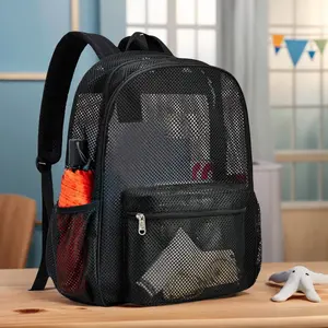 Unisex Polyester See-Through Mesh Backpack - Adjustable Straps, Front Zip Pocket, Spacious Storage - Ideal for College Students, Outdoor Sports