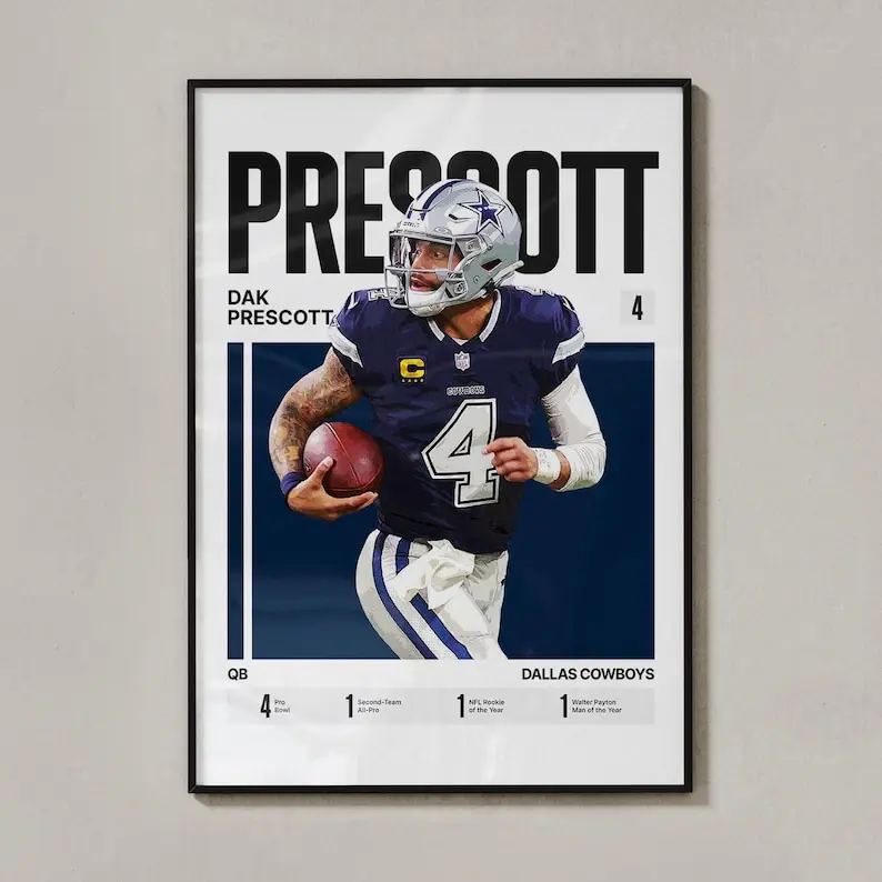Dak Prescott #4 Poster, Gift For Football Fans