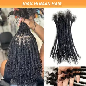 2025 New Arrivals 8-Inch 20 Strands Black Real Human Hair Dreadlock Extensions - Handmade Permanent Curled Twisted Locs for Men & Women, Natural Look & Long-Lasting Style, Hair Extensions