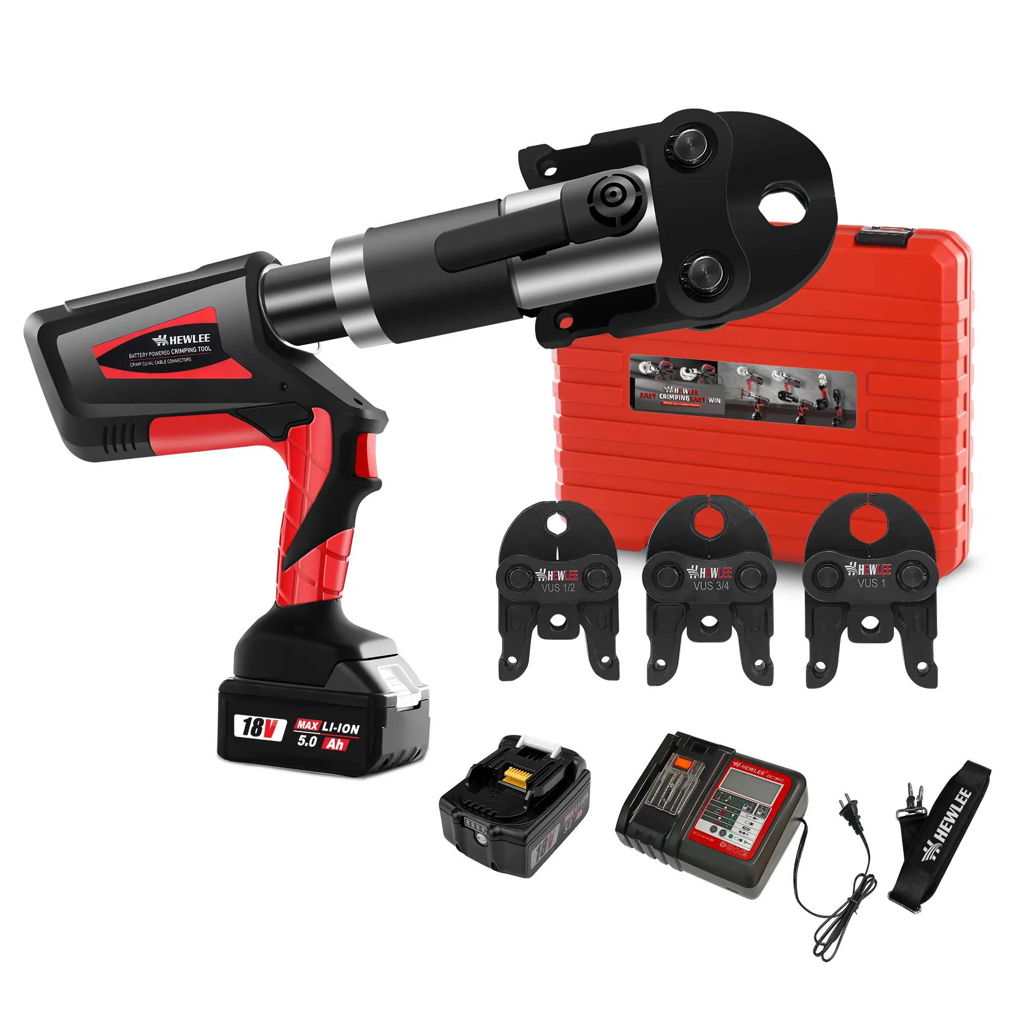 HL-1525B Battery Powered Hydraulic Pro Press Copper Crimping Tool, 32KN Powerful Motor, 5.0Ah*2 Batteries, US Standard 1/2"-1" Copper/Stainless Steel Pipes, Domestic/Industrial Hardware Use