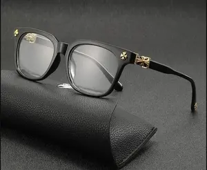 Chrome Hearts Square Anti-Blue Light Glasses, Metal Frame Flat Lens Eyewear for Men & Women