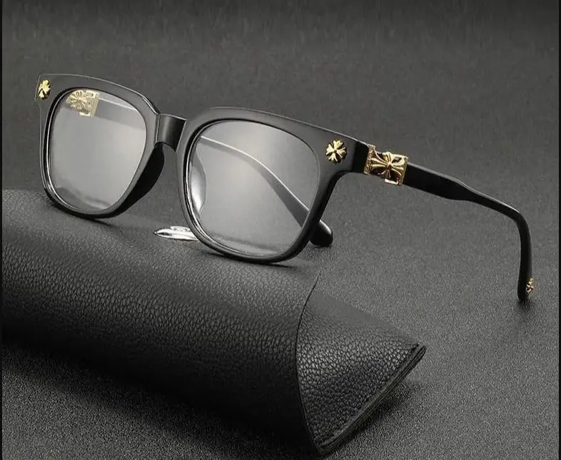 Chrome Hearts Square Anti-Blue Light Glasses, Metal Frame Flat Lens Eyewear for Men & Women