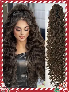 26 Inch Claw Ponytail Extension Hair, Heat Resistant Synthetic Fibers, Deep Wave Texture, Natural Look, Adds Volume & Length