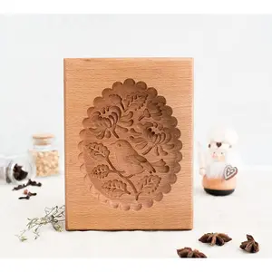 Carved Wooden Gingerbread Cookie Mold 3D Wooden Baking Mold Cookie Biscuit Press Stamp Molds Cookie Cutter Cookie Stamp DIY Biscuit Stamp Mould for Halloween Thanksgiving Christmas