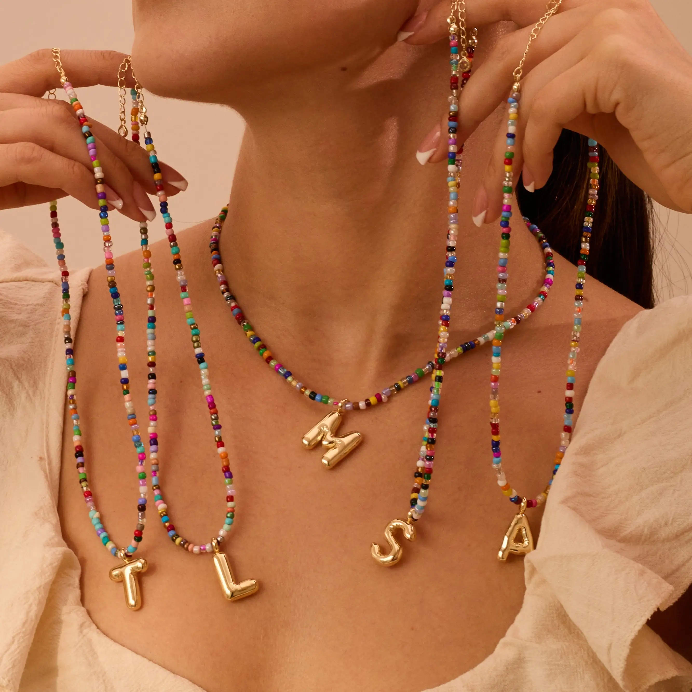 VRIUA Colorful Initial Necklace for Women & Girls Bubble Letter Necklace Dainty Cute Beach Boho Necklace Trendy Choker Necklace for Gift Handmade Fash