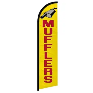 Banner Flag – Yellow Mufflers Design with Exhaust Pipe Graphic, Auto Service Shop Signage, Outdoor Advertising