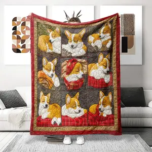 Ultra-Soft Flannel Printed Woolen Blanket, Adorable Corgi Design, Perfect Gift for All Occasions, Cozy & Skin-Friendly, Ideal for Home Use, Flannel Throw Blankets