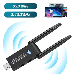 WiFi Adapter for Desktop Computers, 5dBi High-Gain Dual Antennas, AC1300 USB 3.0 WiFi Adapter, 2.4G/5G Dual-Band WiFi, Portable Internet Device, Dual-Antenna WiFi Adapter