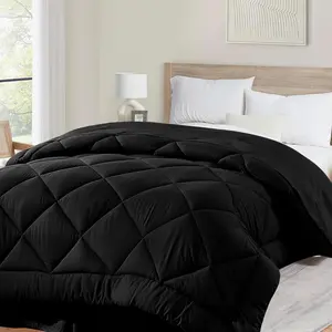 Soft Comforter  Size Duvet Insert-Lightweight Down Alternative Comforter with Corner Tabs- & Breathable & Machine Washable  Stitching (Black,106"X92")
