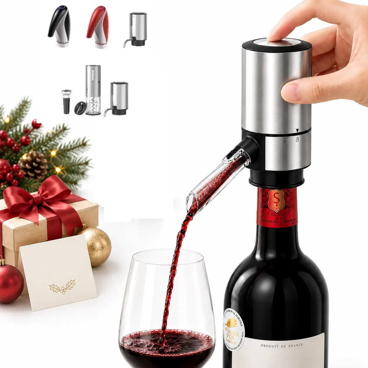 Rechargeable Electric Wine Aerator-Pourer, KD Kitchen ABS Plastic Standard Effortless 1-Touch Drip-Free Tool, Instant Decanter for Enhanced Flavor & Aroma, Outdoor-Ready Gift for Wine Lovers (Ideal for Weddings)