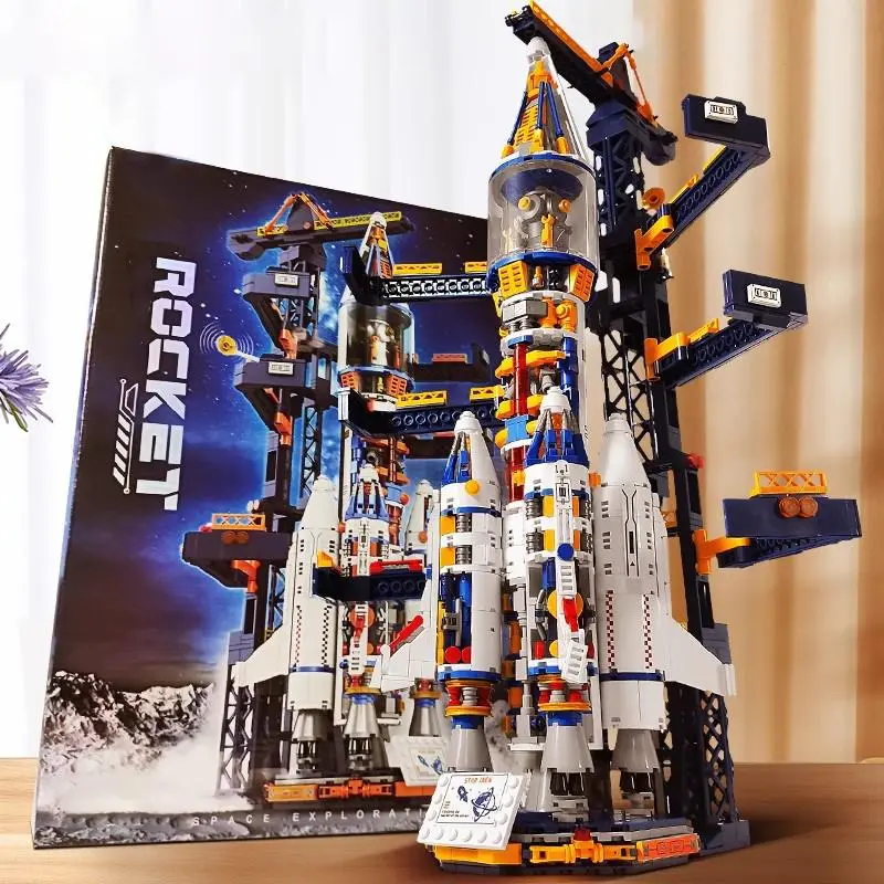 1432pcs Half-Mechanical Space Launch Rocket Model Kit, Buildable Interior Structure, Extendible Mechanical Arms, Retractable Arm, Giant Desktop Display Toy, Large Size, Ideal for Adults Boys, Building Set, Building Block Set, DIY Building Model