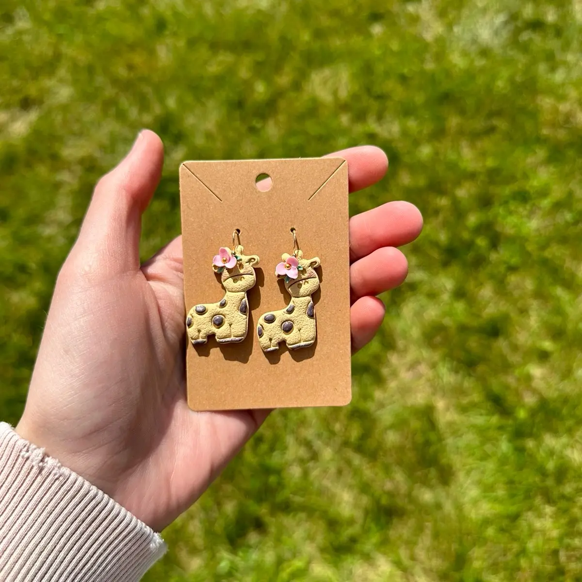 Flowered Giraffe Clay Earrings