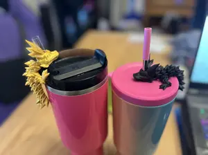 Tumbler Crystal Dragon topper and straw charm – 3D Printed Fantasy Drink Companion, Fantasy Accessory for Tumblers
