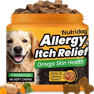 Nutridog Soothing Allergy Support Chews for  with Salmon Oil and Probiotics to Relieve Itchy Skin and Seasonal Discomfort dog
