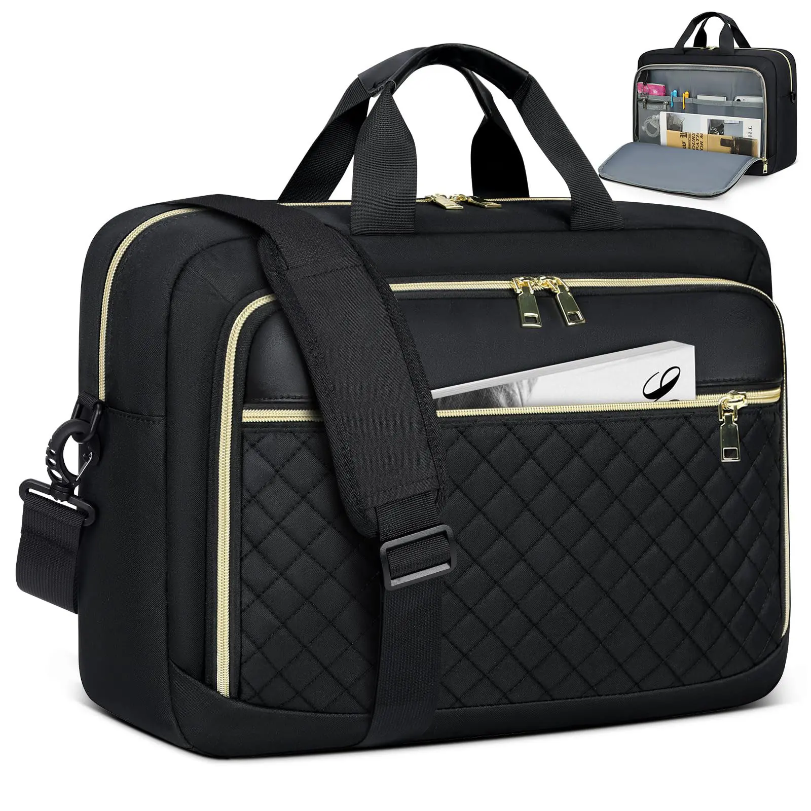 Laptop Bag 17.3 Inch Laptop Briefcase for Women Men Waterproof Shoulder Messenger Bag Large Computer Bag for Business Office Work College, Black