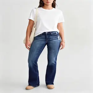 Women's Essential Dark Wash Mid Waist Bootcut Jeans, Soft Stretch Denim, Slimming Leg Fit, Trendy Flare Style, 5-Pocket Design, Elegance, Casual Everyday Comfort Womenswear Bottoms, Minimalist