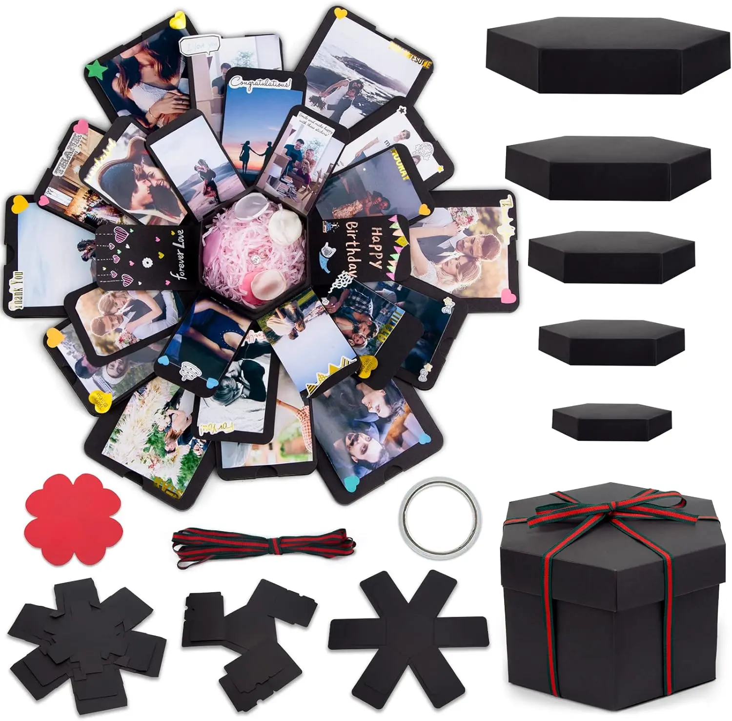 Koogel Explosion Gift Box, Handmade Exploding Photo Album Preassembled Surprise Picture Pop Up Love Box with Creative DIY Scrapbooking Accessories for Anniversary Birthday Wedding