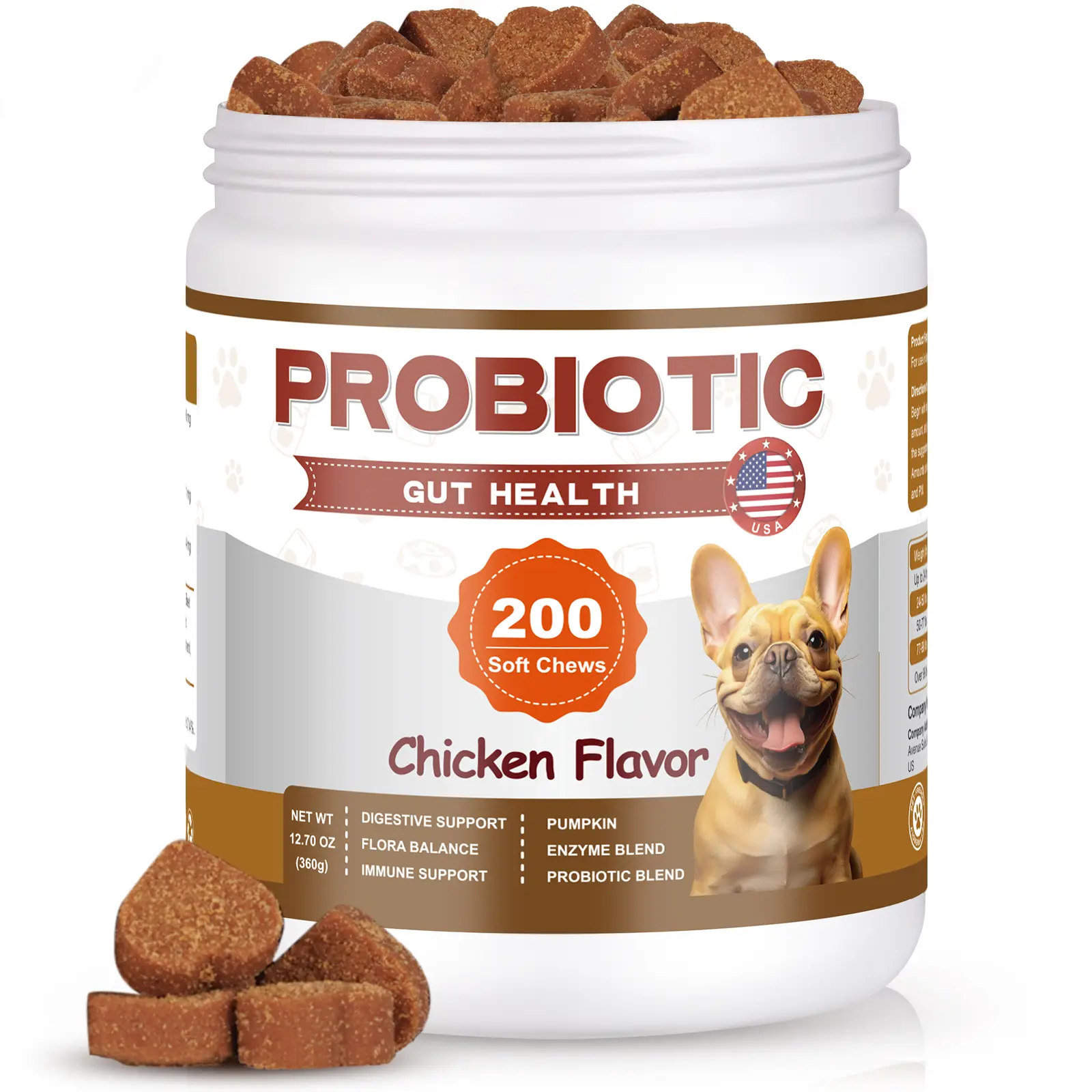 Probiotics for Dogs - 200 Dog Probiotics Chews - Digestive Enzymes Support Gut Health Support, Diarrhea, Gas & Constipation Relief Supplement, Itchy Skin, Allergies & Yeast Balance, Made in USA, Chicken Flavor