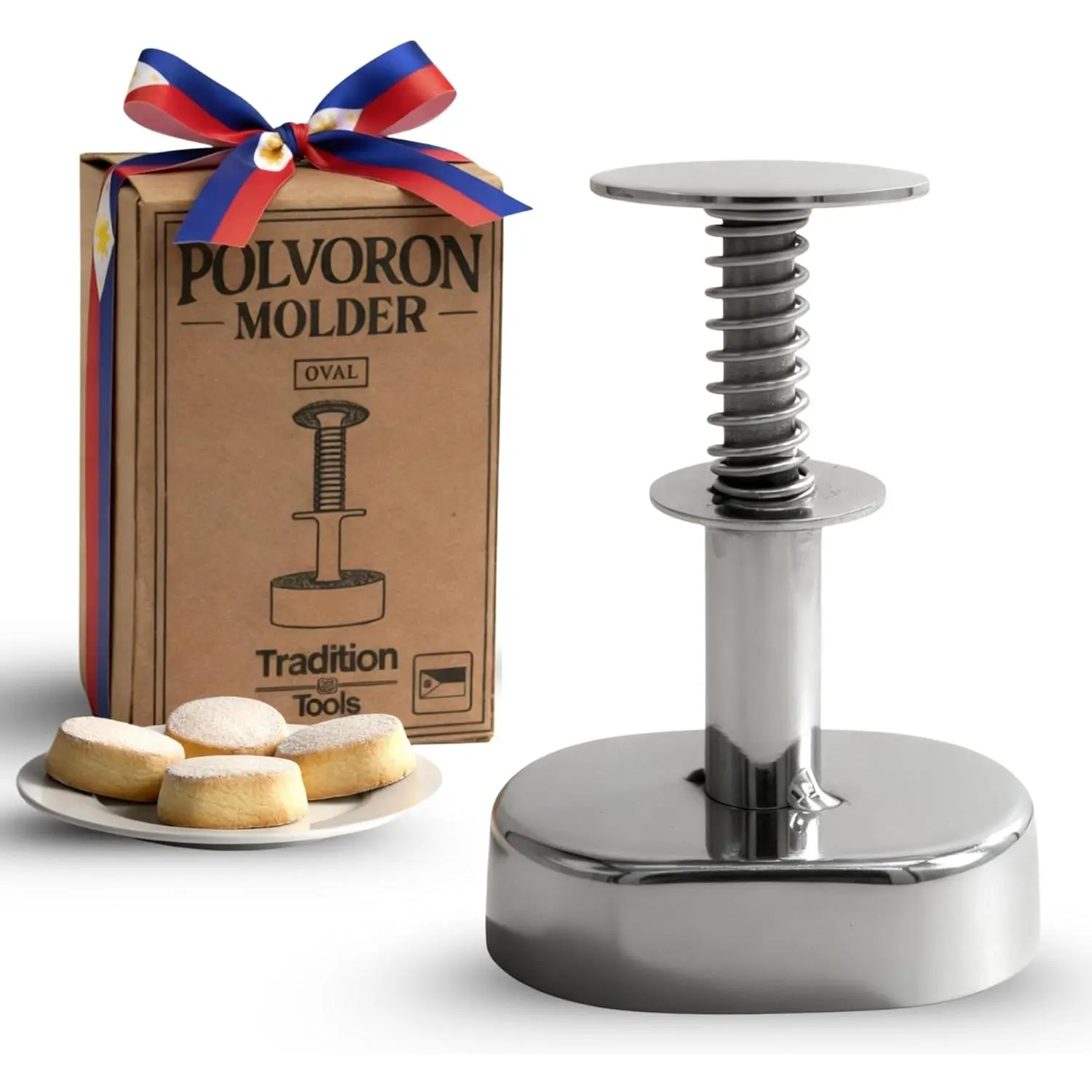 Oval Polvoron Molder 2.75x1.75" - Filipino Cookie Shaper, Dessert Cookie Molds, Durable Easy-Use Home Baking Supplies Kitchen Baking Gadget for Traditional Treats, Bakery Supplies