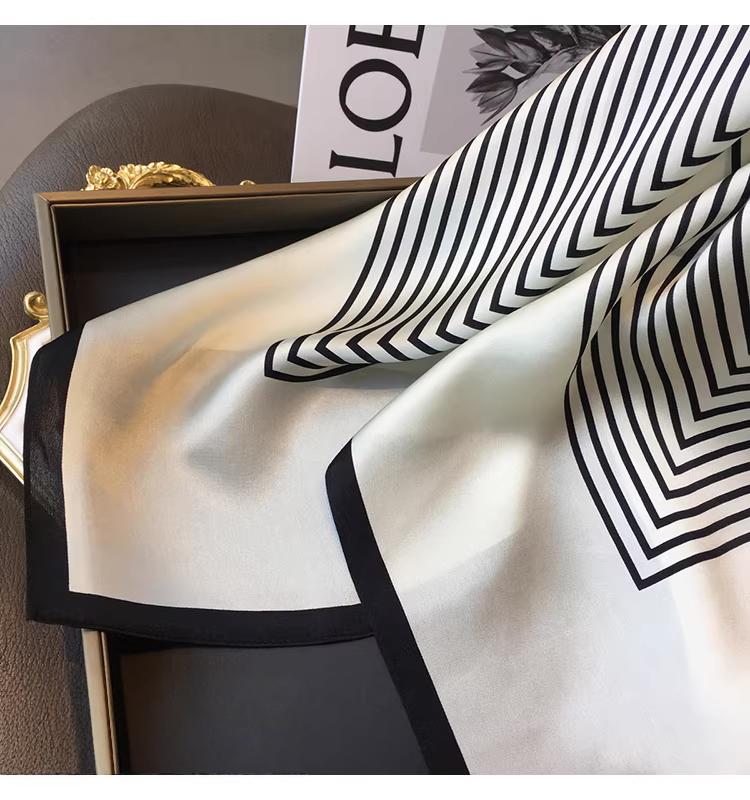 100% Mulberry Silk Scarf,  Scandinavian Minimalist Striped Genuine Silk Easy Style Women’s Square Scarf/Neck Wrap (70 cm) Trending Now