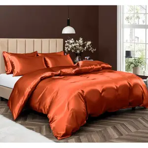 5 Satin Duvet Cover Full/Queen Size, Silky Like Burnt Orange Duvet Cover with Closure, 1 Duvet Cover + 4 Pillow Cases (No Comforter)