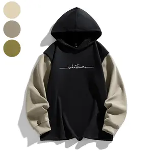 New autumn unisex color-block raglan hoodie sweatshirt, featuring a simple casual handwritten letter print and a loose oversized fit; pullover hooded top available in three basic colorways. summerwins