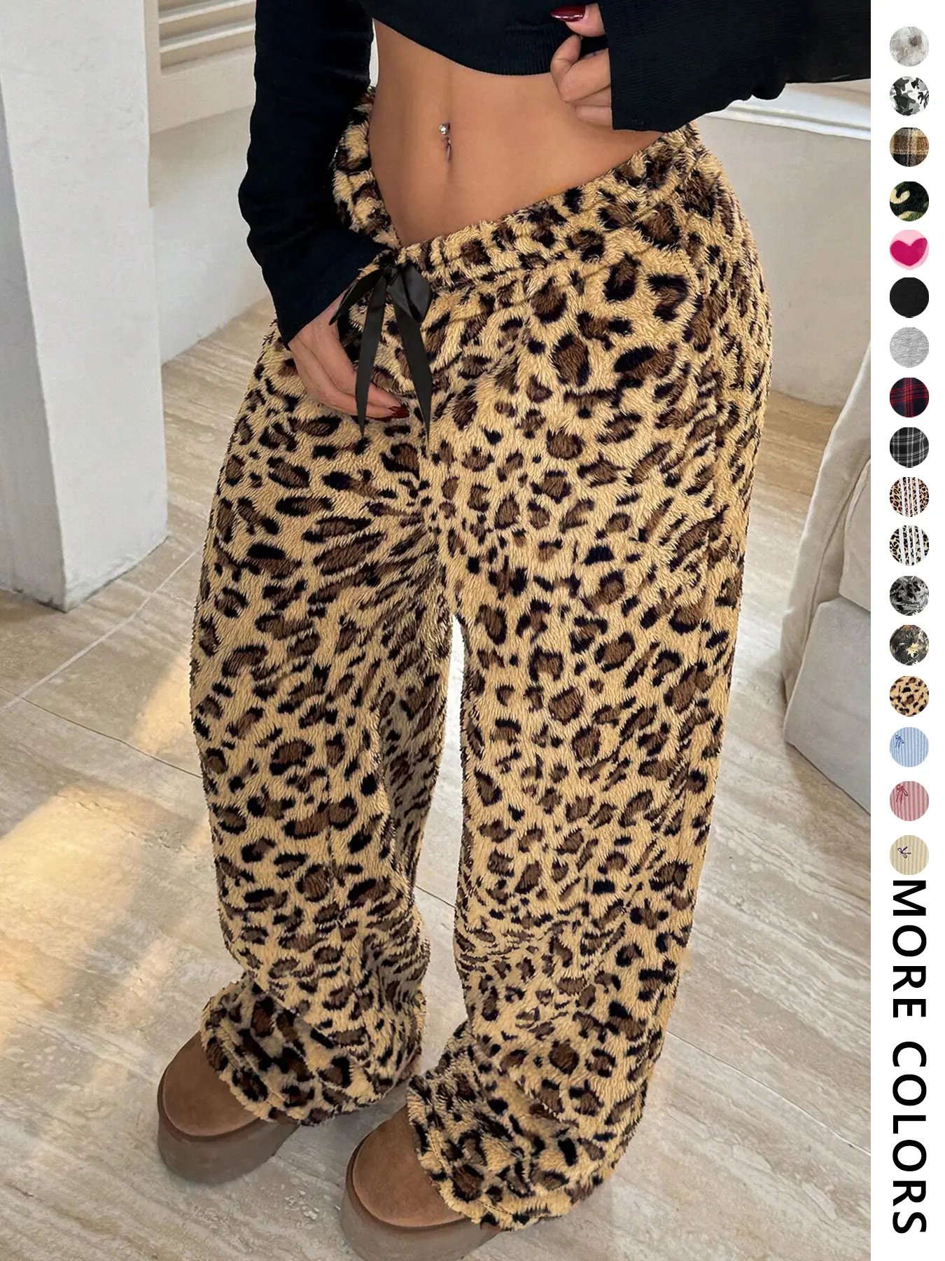 Women's All Over Print Leopard Fitted Thermal Lined Statement Sweatpants, Casual Fashion Comfy Pants for Fall & Winter, Women's Trousers for Daily Wear, Bottom, Womenswear