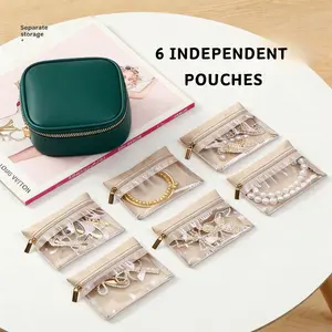 Small jewelry bag with 6 independent detachable pouches large capacity portable earings necklace storage case travel essentials