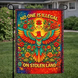 No One Is Illegal Yard Flag – Colorful Protest Garden Flag, Immigrant Rights Outdoor Décor, Folk Art Lawn Flag