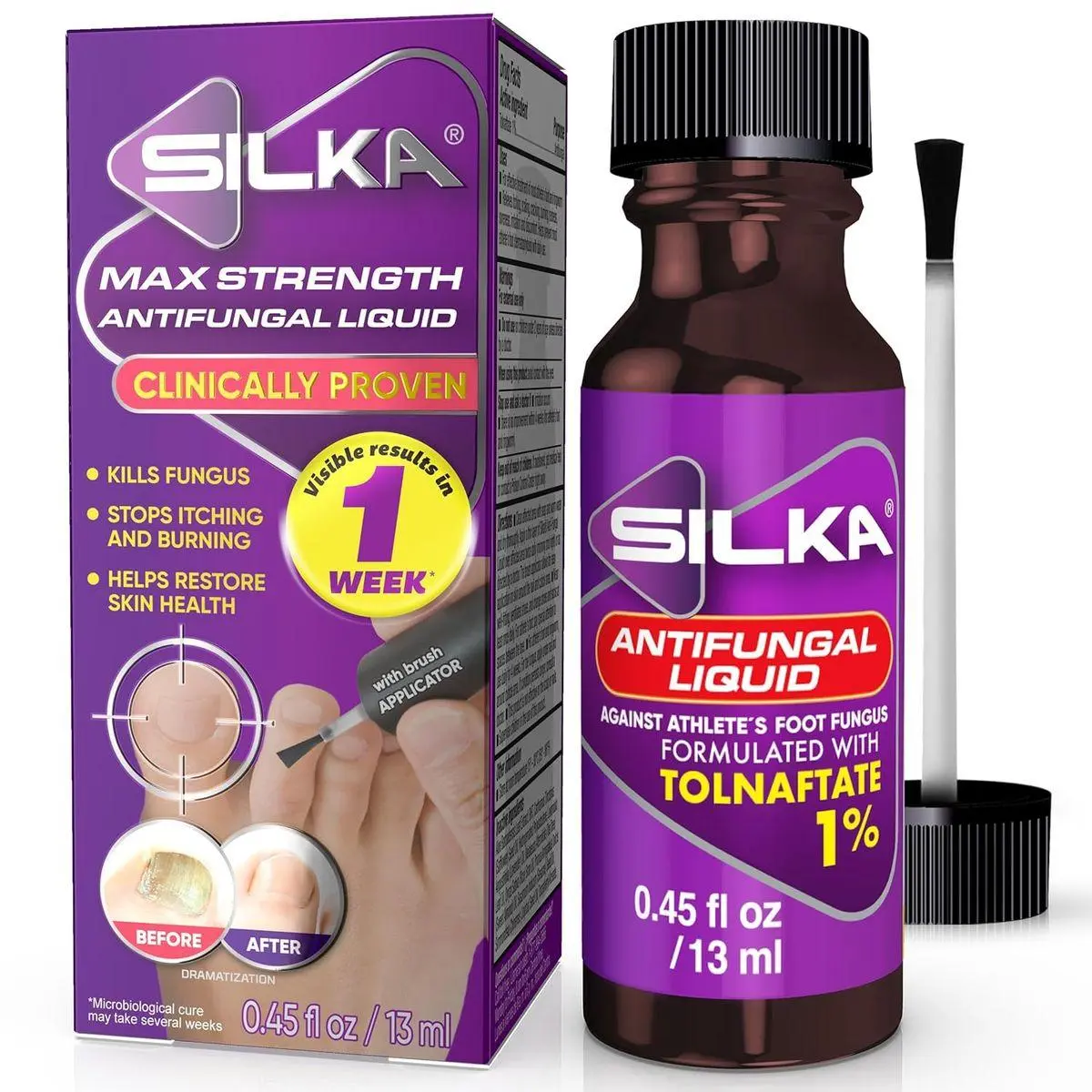 Max Strength Antifungal Liquid for Toenail Health with Brush Applicator, Results in 1 Week, Nail Fungus Treatment for Damaged Toenails, Athlete's Foot Treatment, Tolnaftate 1% 0.45 Fl Oz