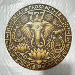 Aluminum Wall Plaque Decorative Ornament Feng Shui Decor Fortune Elephant Sign for Business Office Home Retro Decoration Good Luck