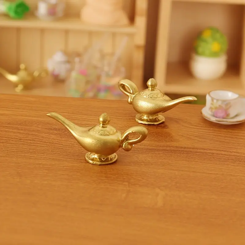 2pcs Dollhouse Accessories Miniature Set Mini Golden Teapot Decoration Doll House Accessory