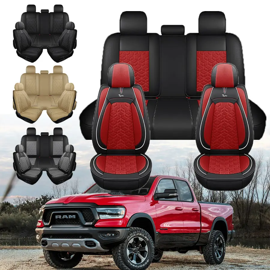 Dodge RAM 5-Seats Full Set Red & Black PU Leatherette Premium Comfort Easy Installation Durable Design for Ultimate Passenger Comfort, Auto Seat Covers, Car Seat Cushion