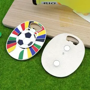 Magnetic Football Design Bottle Opener Magnet, Metal Oval Fridge Magnet, Multifunctional European Cup Fan Souvenir Gift