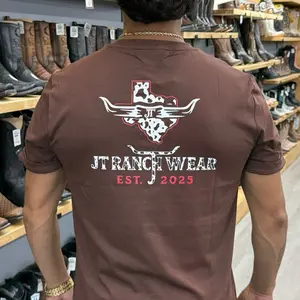 JT Ranch Wear, Mens Tx Cow Print Brown T-Shirt