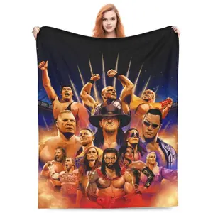 Crazy Cozy W-WWE Blanket Lightweight Throw Blanket Flannel Flannel Microfiber Plush Bed Blanket Super Soft Blanket For All Season 3D Print Design 40"x30",Christmas Gift,Gift For Men & Women, Vintage Blanket, Wrest Blanket