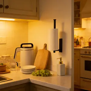 Self-Adhesive Paper Towel Holder Under Cabinet for Kitchen, RV Bathroom Tissue and Towel Holder, Plastic Wrap and Roll Paper Storage Storage Rack, Home Kitchen Bathroom Supplies Black , christmas gifts