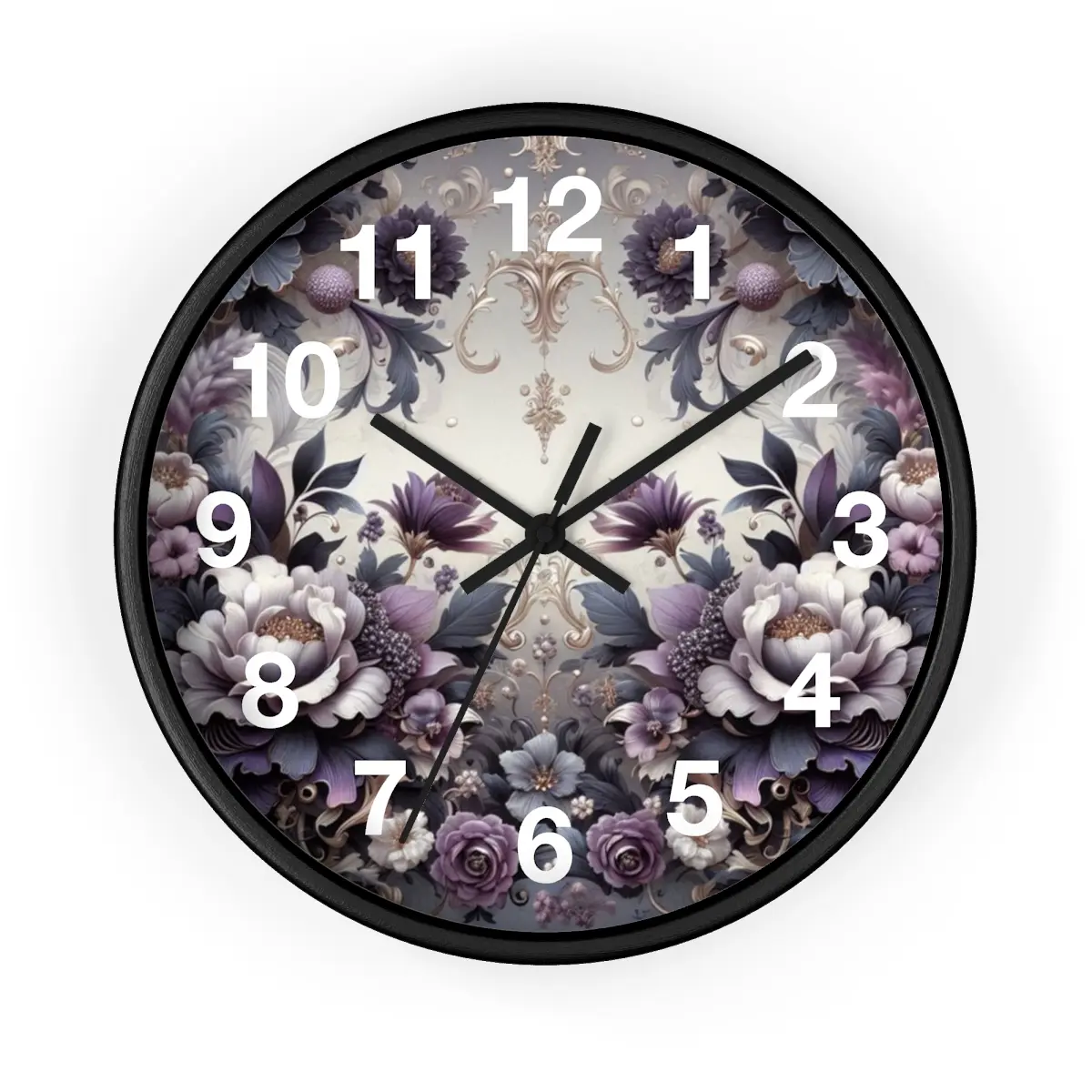 Matte Purple Baroque Print Wall Clock