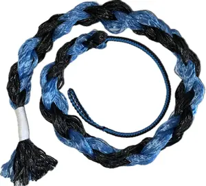 Adult Saddle Bronc Rein Extra Soft Blue & Black Cord on Black & Blue Poly 6'