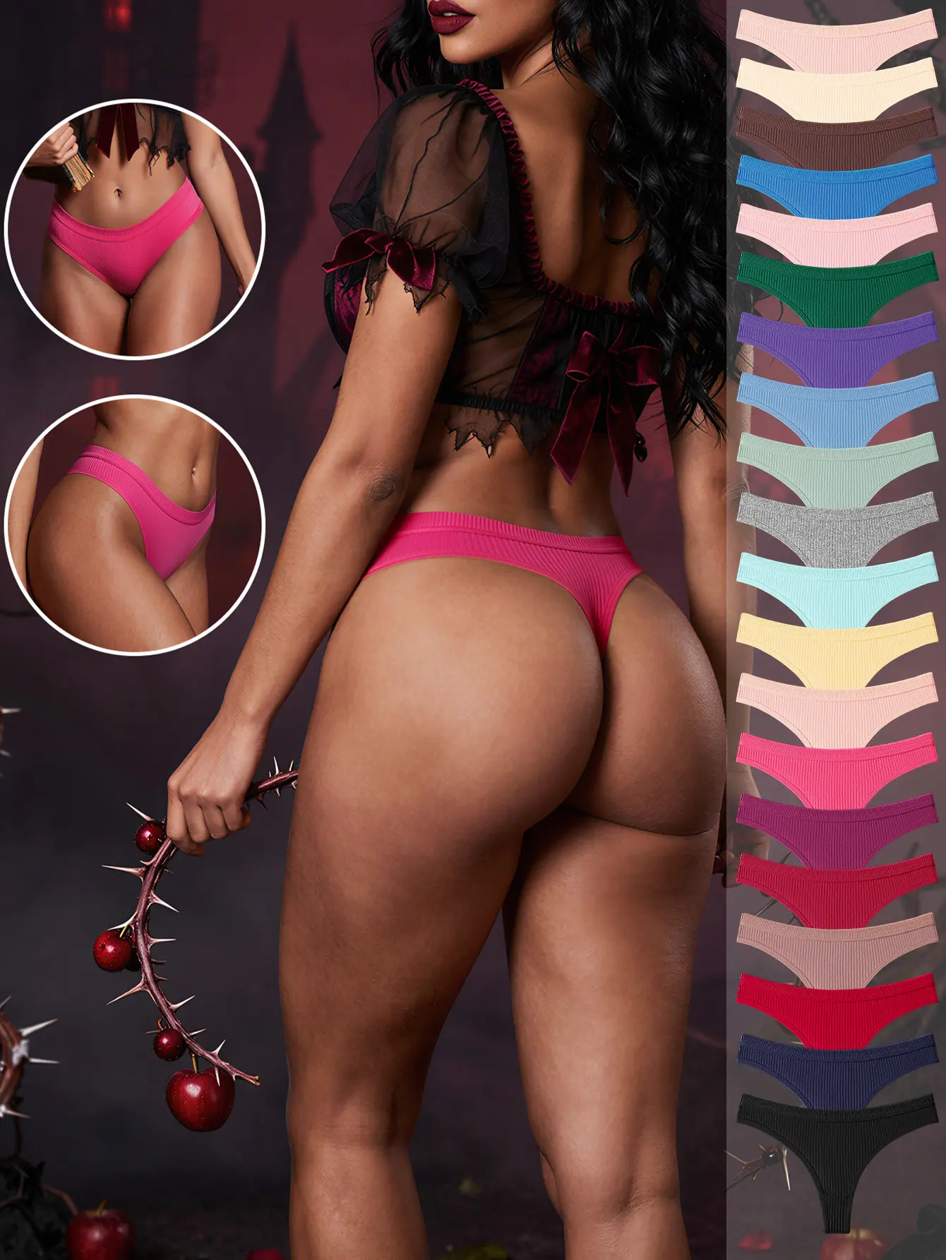 Hotcom Women's Seamless Cotton Thongs, 7/10/14-Pack Low Waist Bikini Panties, Soft Stretchy Breathable Quick-Dry Fabric, Basic Sexy Fit, New Year Beach Outfits Underwear
