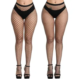 MELLOW MORNINGS High-Waist Fishnet Tights for Night Out - Black Mesh Stockings