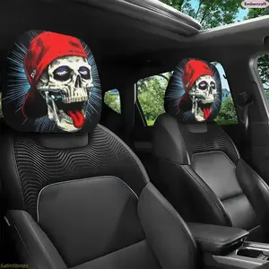 2 Pack Skull Car Headrest Covers, Hip Hop Gothic Car Seat Neck Covers, Soft Comfortable Universal Fit Car Interior Decor for Long Drive, Road Trip & Daily Driving Accessories