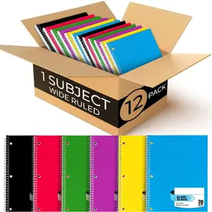 Spiral Notebooks, 12 Pack, 1 Subject Notebook, Wide Ruled, 70 Sheets, 8 x 10-1/2", 3 Hole Punched, School Supplies, Bulk Single Subject Spiral Notebook Bulk, Assorted Colors Pack of Notebooks