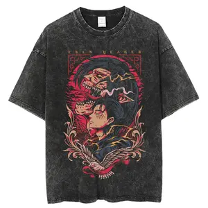 valentine shirts Hot-Blooded Anime2 Attack on Titan Eren Jaeger Print Tee Men Women Vintage Manga T-shirts Oversized Casual Tops Harajuku Male Tee