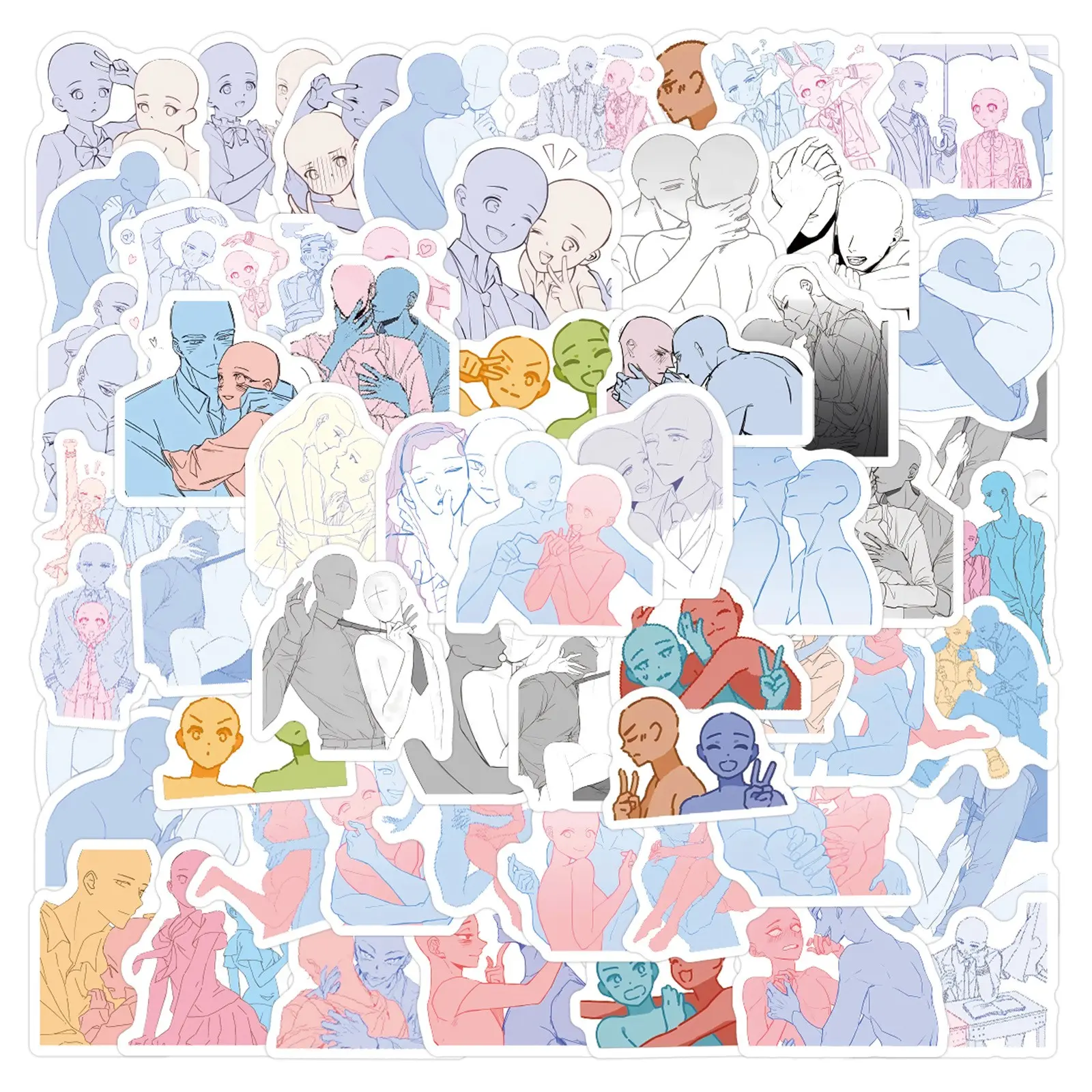104 Pcs New Couple Line Art Creative Graffiti Stickers, Waterproof Luggage Cup Skateboard Stickers, Unique Design Personalized Decals