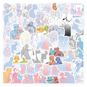 104 Pcs New Couple Line Art Creative Graffiti Stickers, Waterproof Luggage Cup Skateboard Stickers, Unique Design Personalized Decals