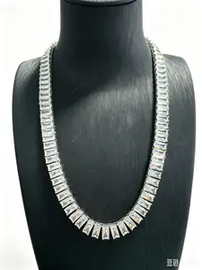 9252 Baguette Cut Full Iced Out Tennis Chain Hip Hop Slim Shiny Streetwear Statement Necklace summerwins