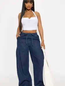 Elastic Waist Wide Leg Denim Pan
