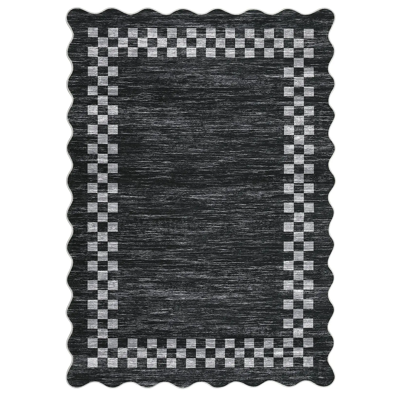 【Christmas Gift】8 x 10 ft Polyester Dark Grey Rectangular Indoor Geometric Bordered Modern Machine Washable Area Rug